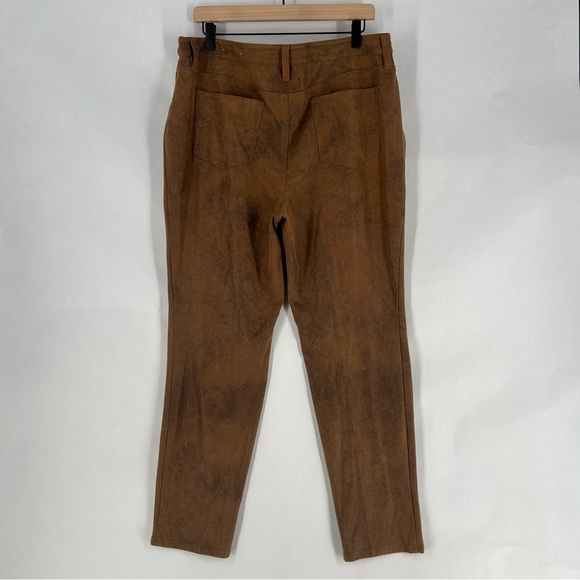 Chico's Stretch Brown Coated Faux-Suede Worn Luggage‎ Slim Pants Size 14 - Picture 7 of 14